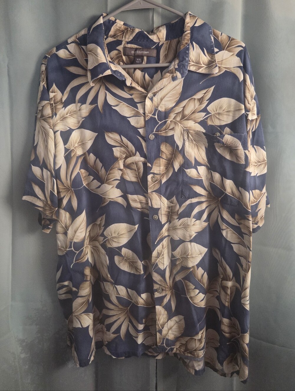 croft & barrow Blue and Tan Tropical Leaf Button-Down Shirt